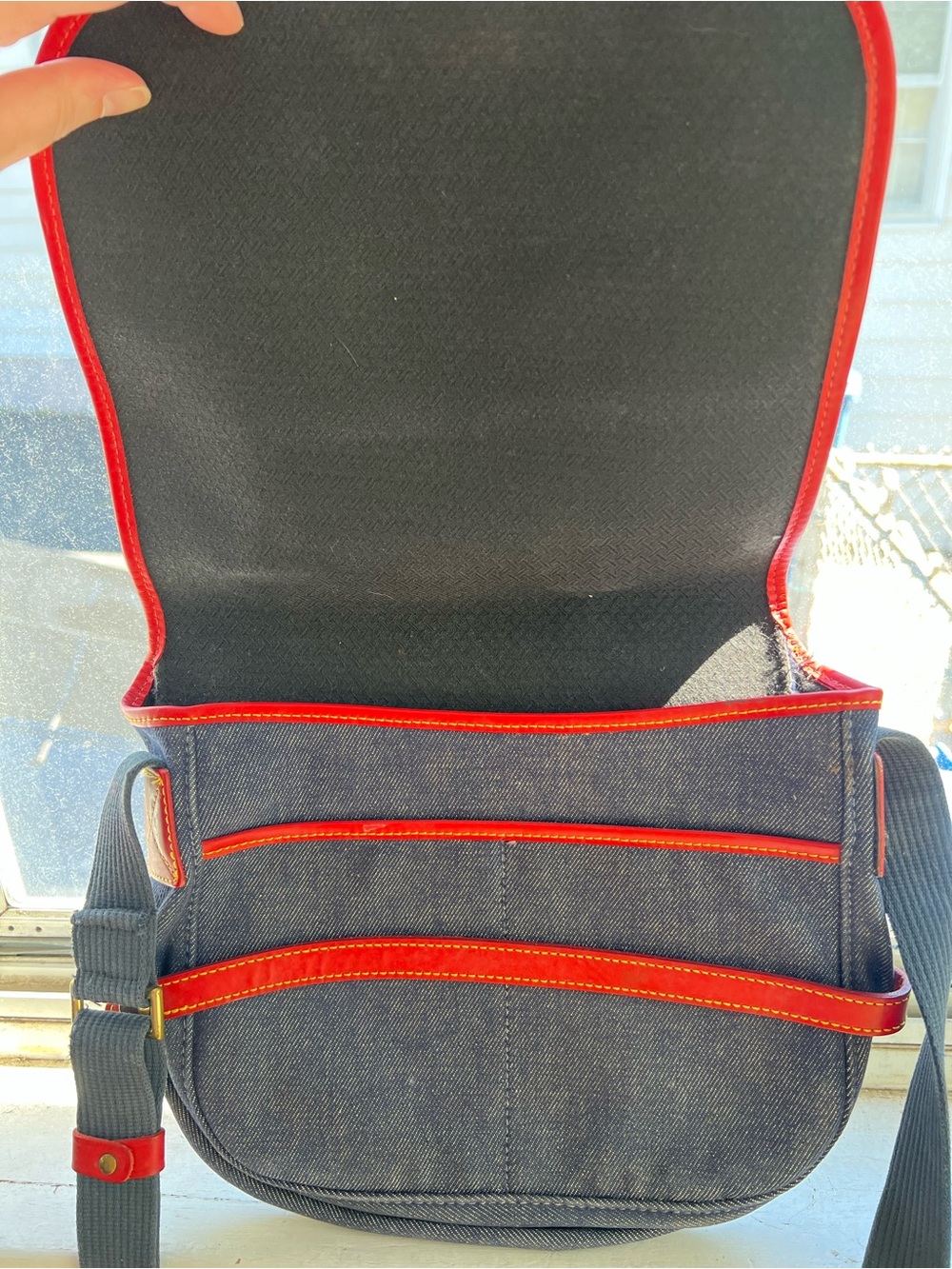 Dooney & Bourke Navy Canvas Shoulder Bag with Red Trim - Picture 3 of 7